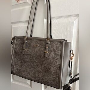 Floral-Embossed Faux Leather 17-17.3 laptop Bag in gray